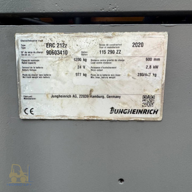 Штабелер електричний JUNGHEINRICH ERC 212z, с.н. 90603410, в.п. 1200 кг, мачта 2900 ZZ мм, 2020 р.в.